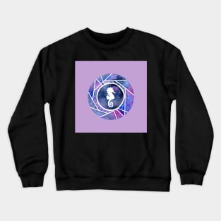 Watercolor Seahorse with violet background Crewneck Sweatshirt